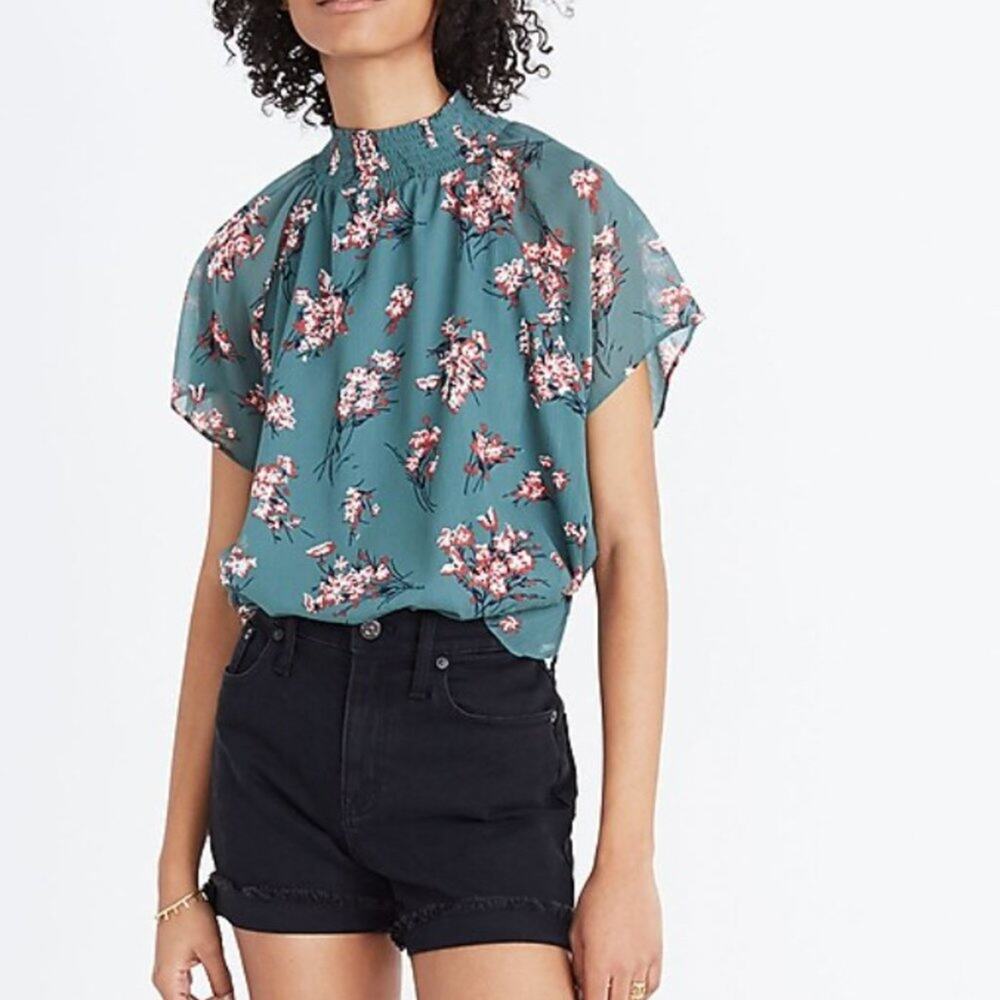 Madewell Mockneck Top in Butterfly Garden Floral Print